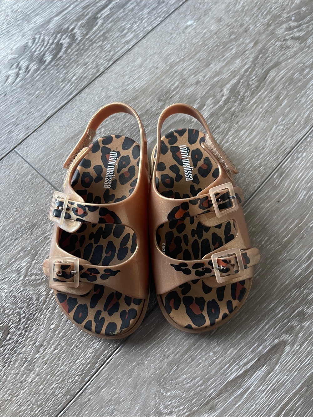 Mini Melissa Tan Jelly Sandals with Leopard Insole